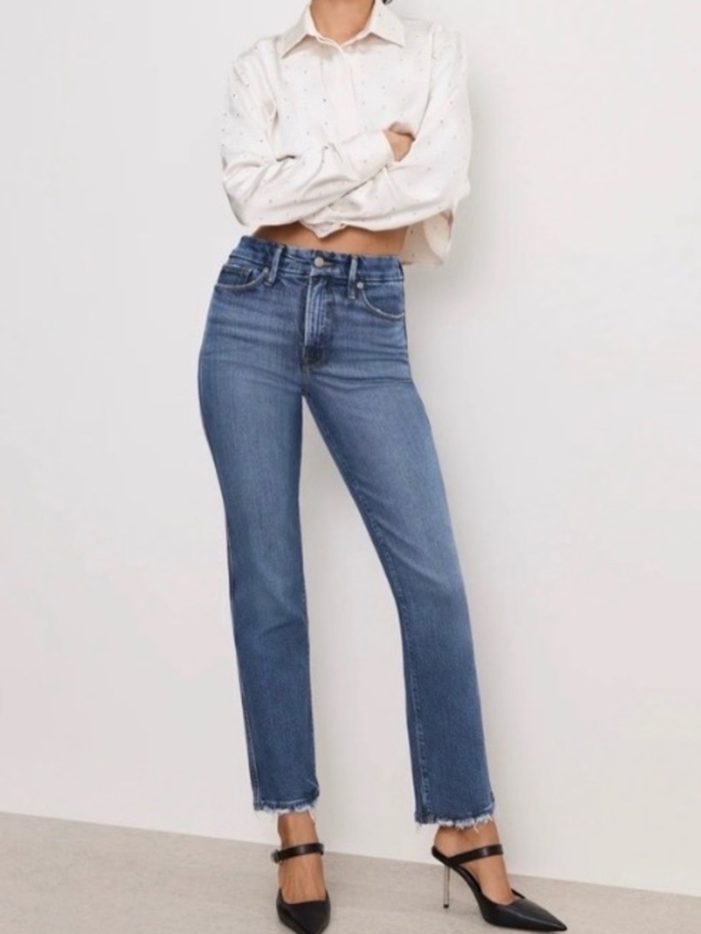 NWT Good American Straight-Leg High-Rise Jeans in Blue Denim